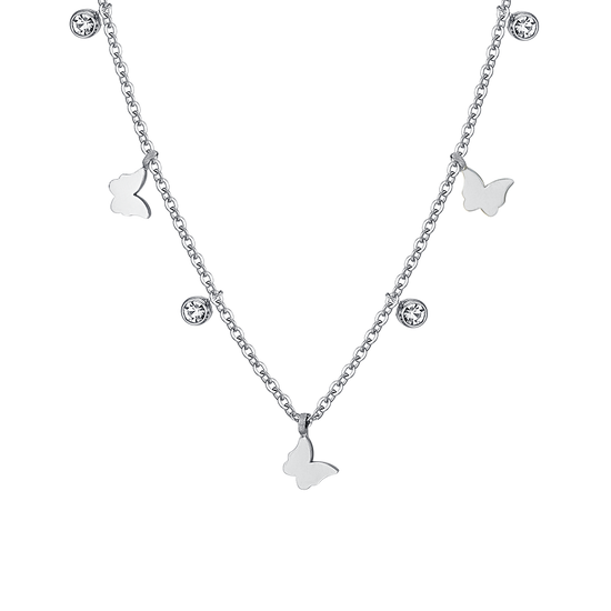 WOMEN'S STEEL BUTTERFLIES AND CRYSTALS NECKLACE