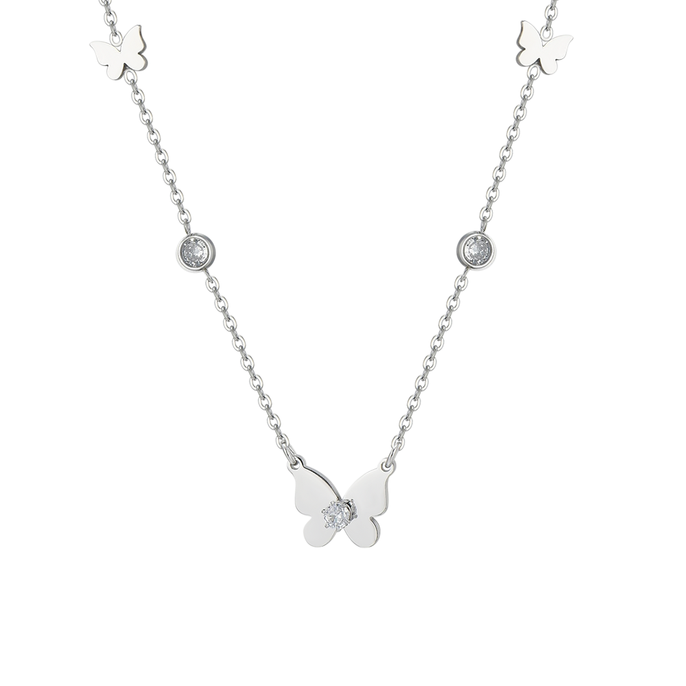 WOMEN'S STEEL BUTTERFLY AND CUBIC ZIRCONIA NECKLACE