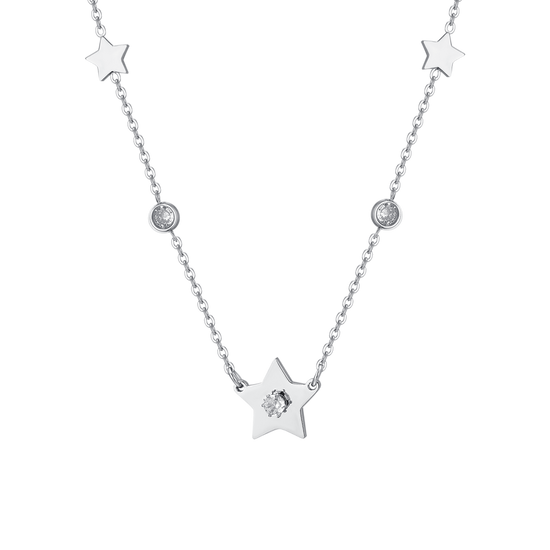 WOMEN'S STEEL STARS AND CUBIC ZIRCONIA NECKLACE