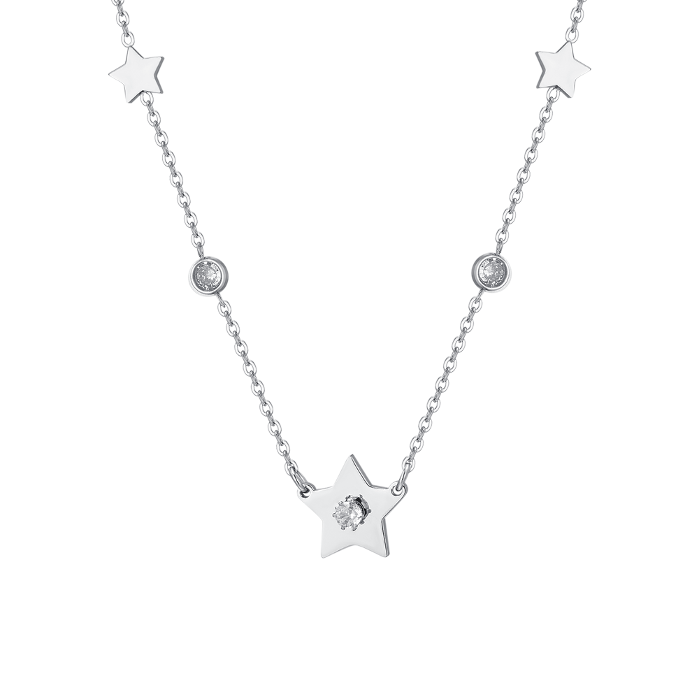 WOMEN'S STEEL STARS AND CUBIC ZIRCONIA NECKLACE