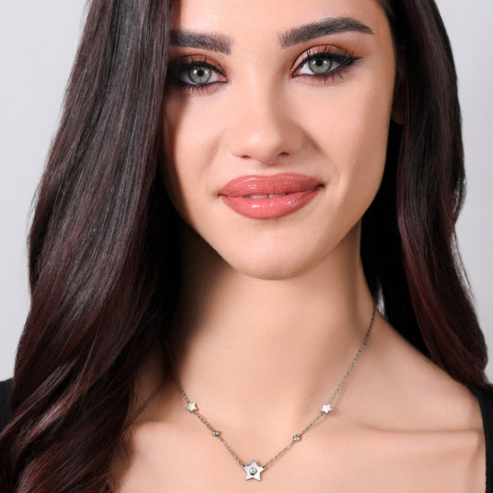 WOMEN'S STEEL STARS AND CUBIC ZIRCONIA NECKLACE