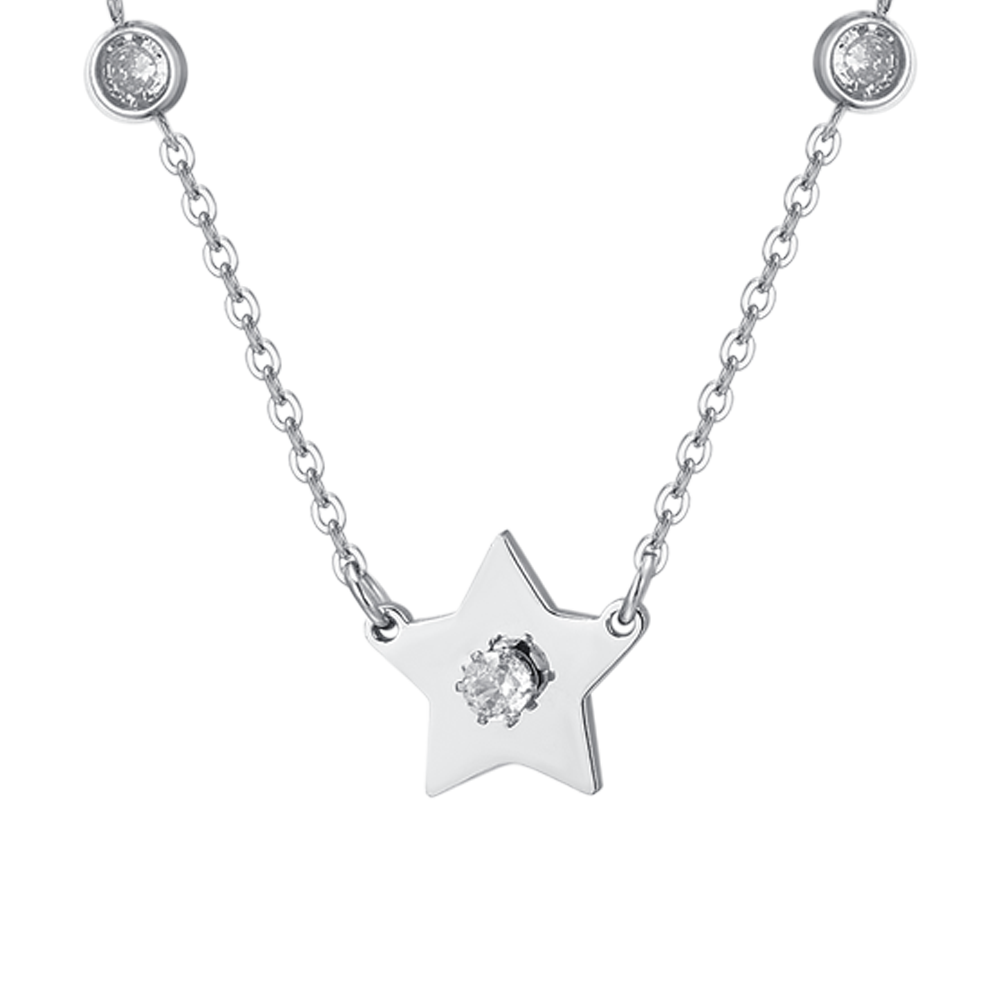 WOMEN'S STEEL STARS AND CUBIC ZIRCONIA NECKLACE