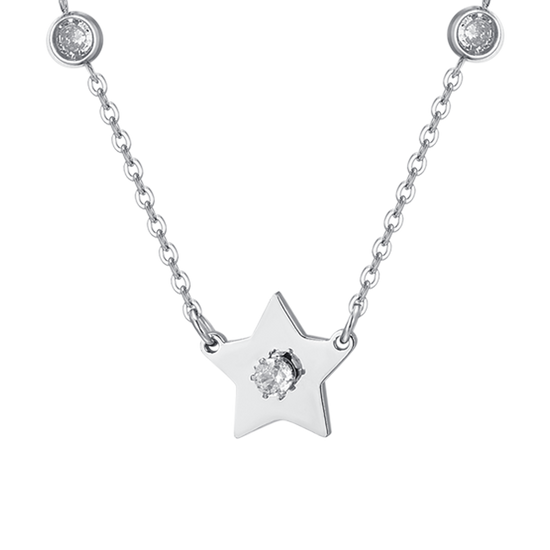 WOMEN'S STEEL STARS AND CUBIC ZIRCONIA NECKLACE