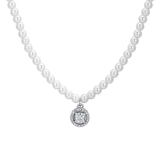 STEEL PEARLS AND WHITE CUBIC ZIRCONIA WOMEN'S NECKLACE