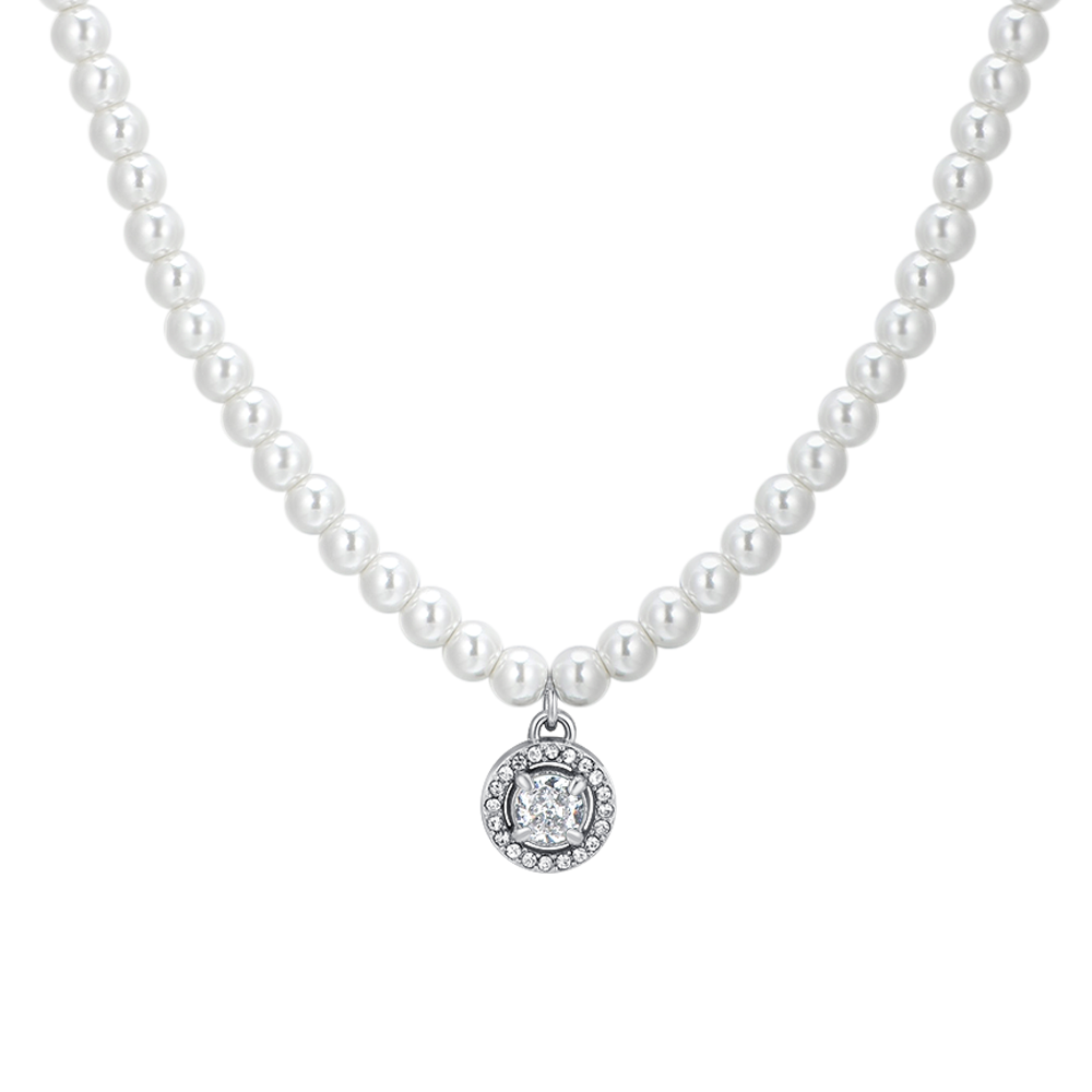 STEEL PEARLS AND WHITE CUBIC ZIRCONIA WOMEN'S NECKLACE