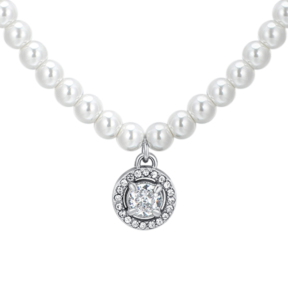 STEEL PEARLS AND WHITE CUBIC ZIRCONIA WOMEN'S NECKLACE