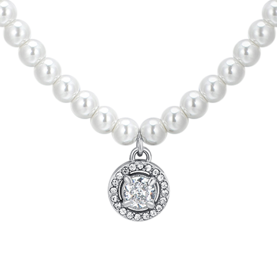 STEEL PEARLS AND WHITE CUBIC ZIRCONIA WOMEN'S NECKLACE