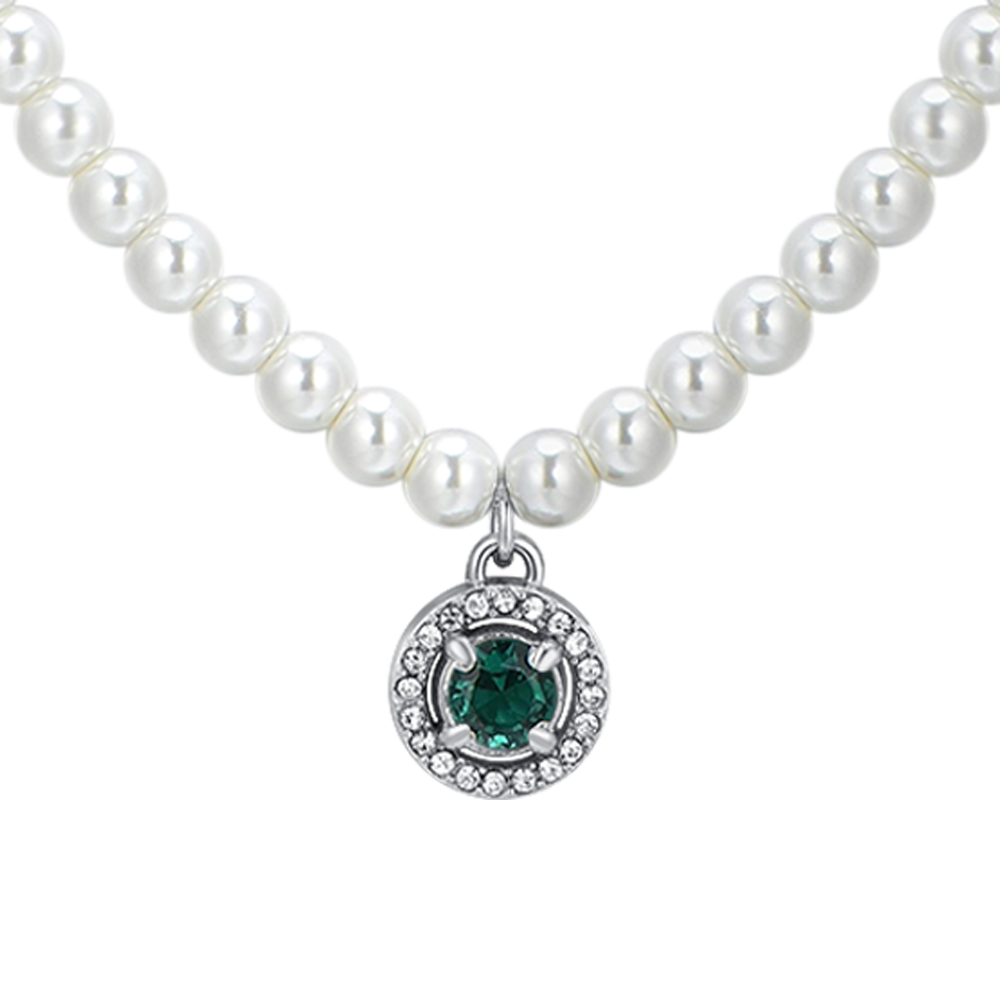 WOMEN'S STEEL PEARL AND GREEN CUBIC ZIRCON NECKLACE