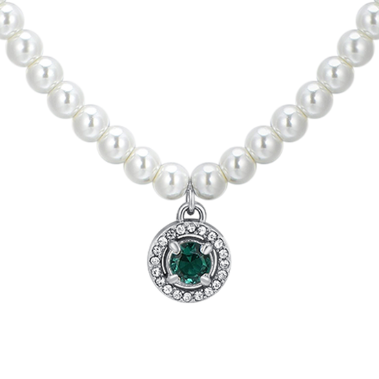 WOMEN'S STEEL PEARL AND GREEN CUBIC ZIRCON NECKLACE