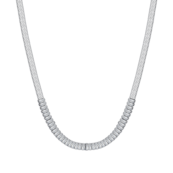 WHITE CUBIC ZIRCONIA STEEL WOMEN'S NECKLACE