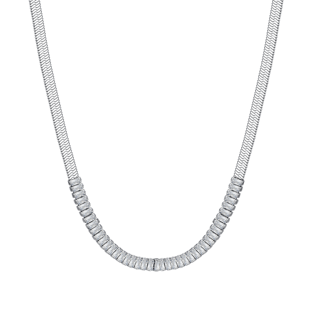 WHITE CUBIC ZIRCONIA STEEL WOMEN'S NECKLACE