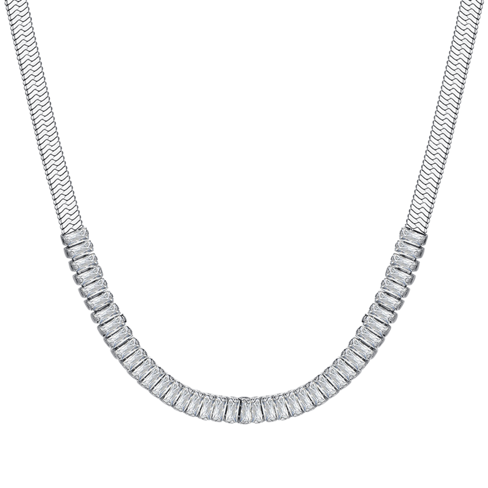 WHITE CUBIC ZIRCONIA STEEL WOMEN'S NECKLACE