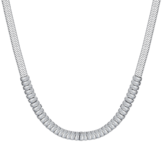 WHITE CUBIC ZIRCONIA STEEL WOMEN'S NECKLACE