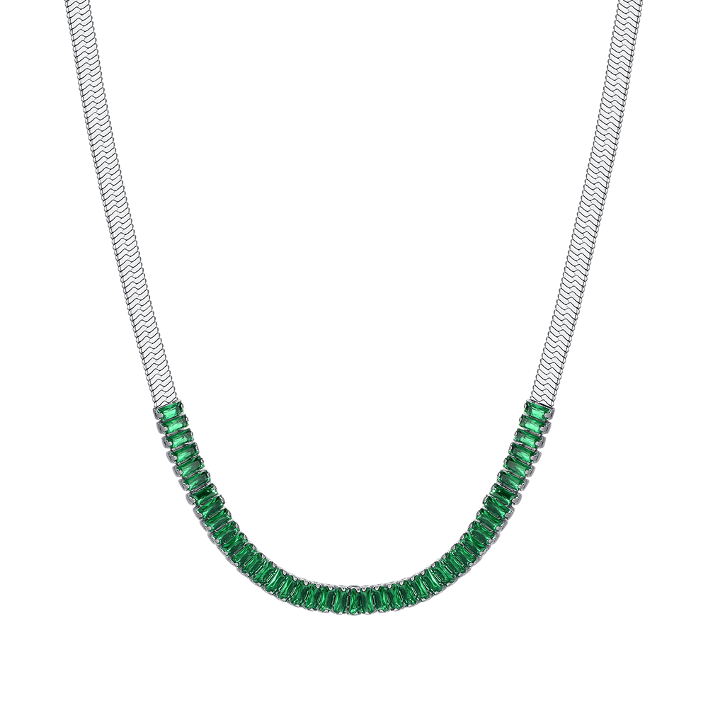 GREEN CUBIC ZIRCONIA STEEL WOMEN'S NECKLACE