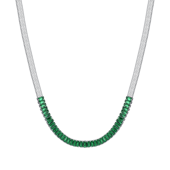 GREEN CUBIC ZIRCONIA STEEL WOMEN'S NECKLACE