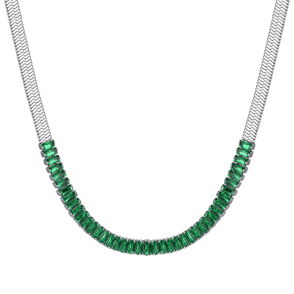 GREEN CUBIC ZIRCONIA STEEL WOMEN'S NECKLACE