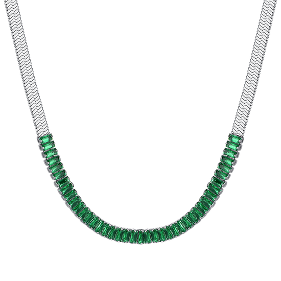 GREEN CUBIC ZIRCONIA STEEL WOMEN'S NECKLACE