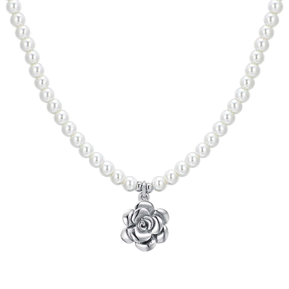 PEARL AND ROSE STEEL WOMEN'S NECKLACE