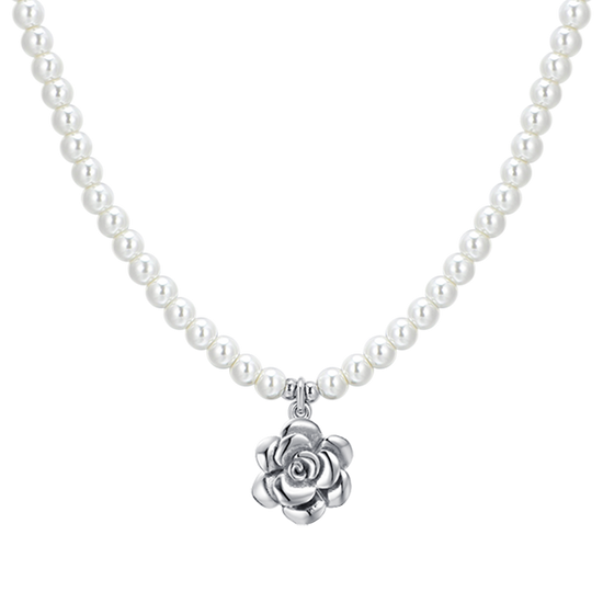 PEARL AND ROSE STEEL WOMEN'S NECKLACE