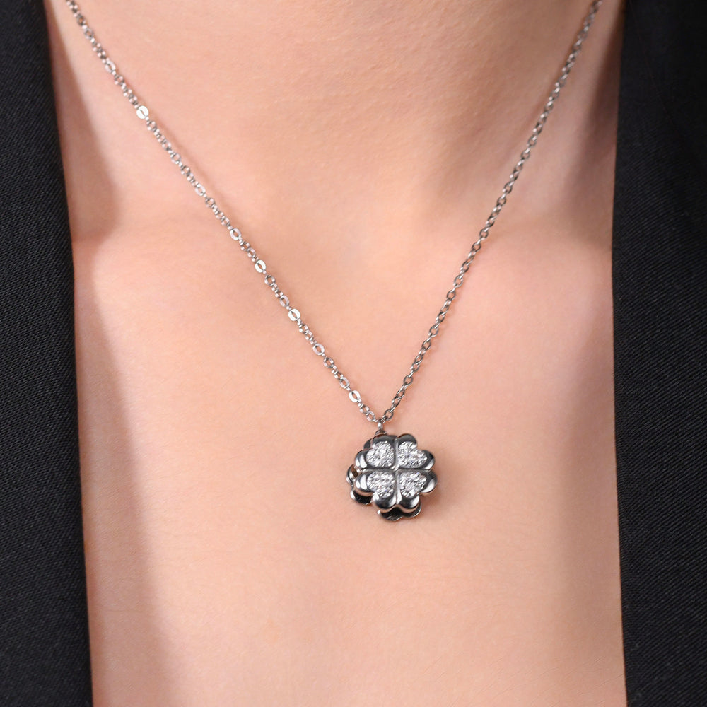 WOMEN'S STEEL FOUR-LEAF CLOVER SWIVEL NECKLACE