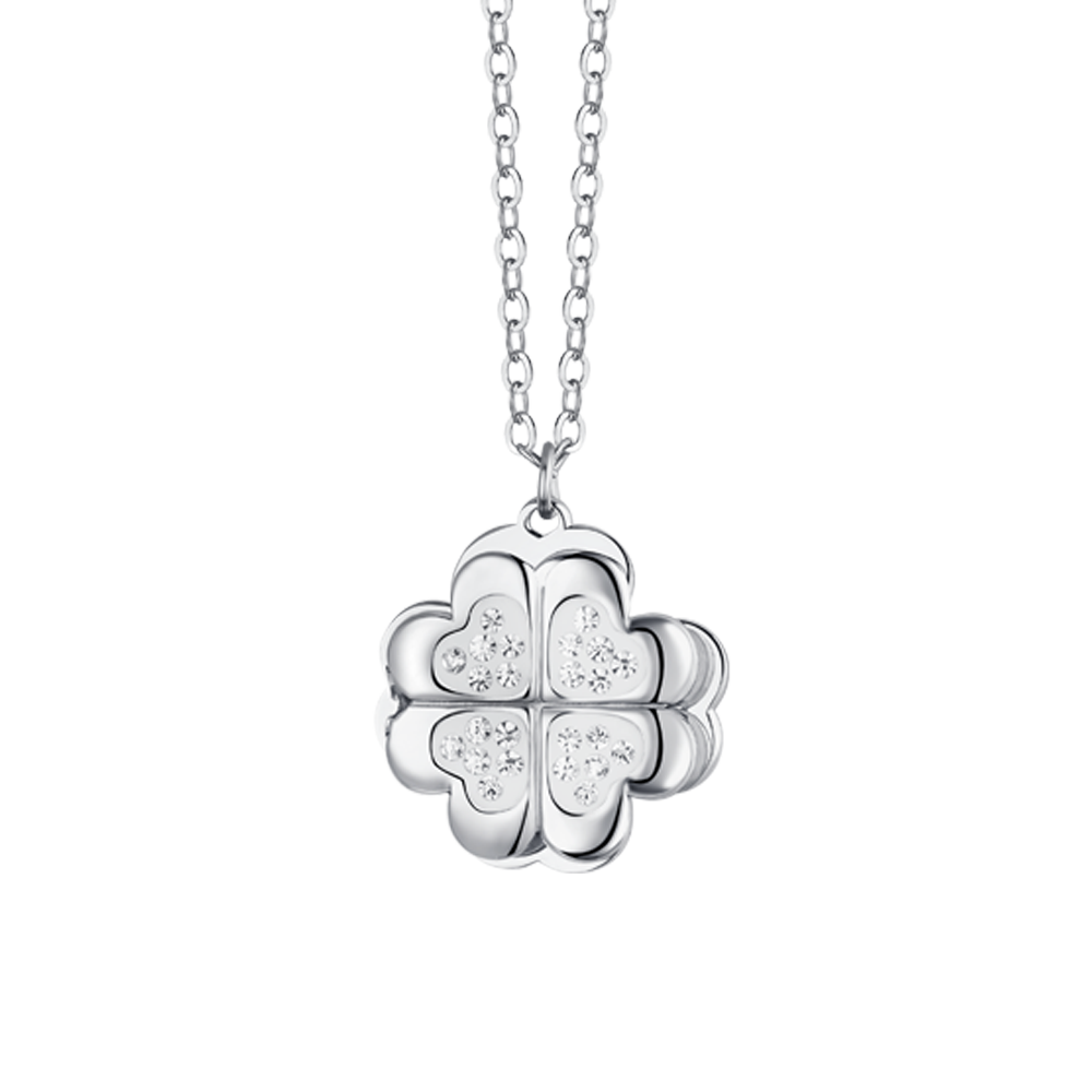 WOMEN'S STEEL FOUR-LEAF CLOVER SWIVEL NECKLACE