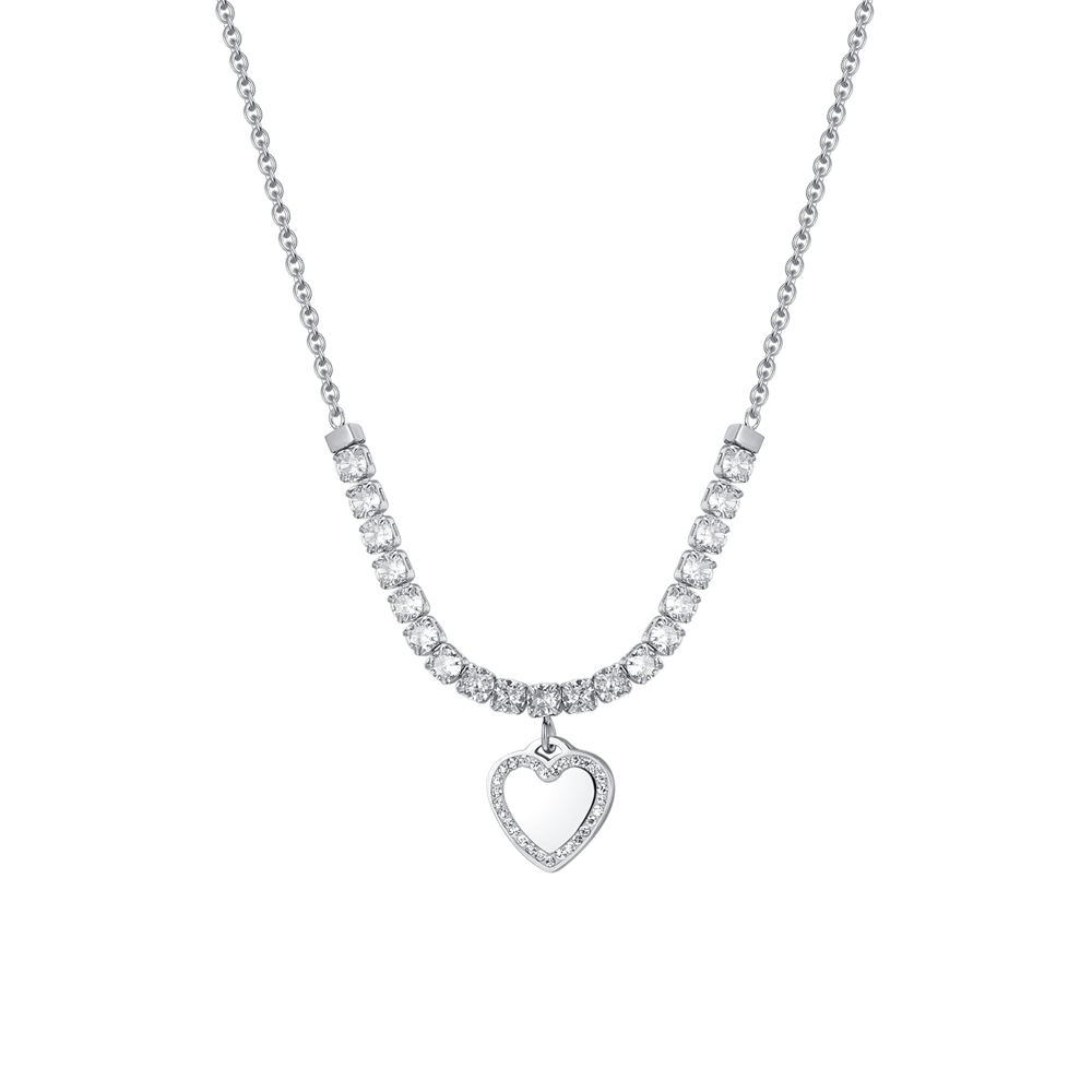 WOMAN'S TENNIS NECKLACE IN STEEL HEART AND ZIRCONES Luca Barra