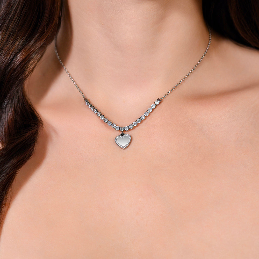 WOMAN'S TENNIS NECKLACE IN STEEL HEART AND ZIRCONES Luca Barra