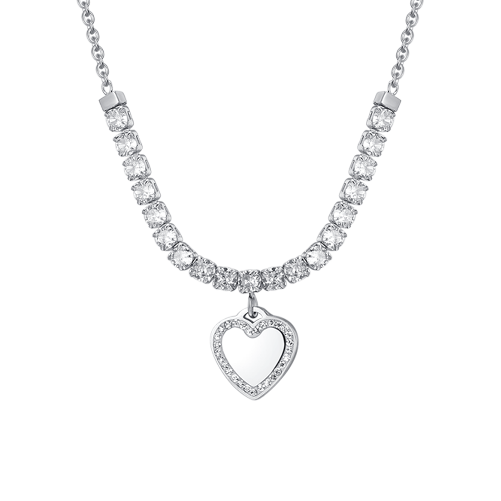 WOMEN'S STEEL HEART AND CUBIC ZIRCONIA TENNIS NECKLACE