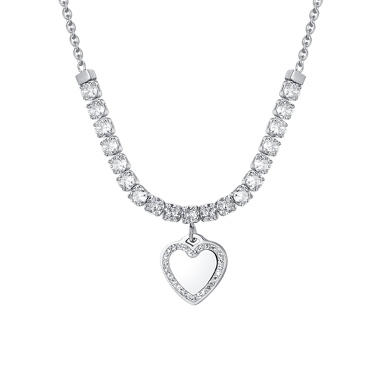 WOMEN'S STEEL HEART AND CUBIC ZIRCONIA TENNIS NECKLACE