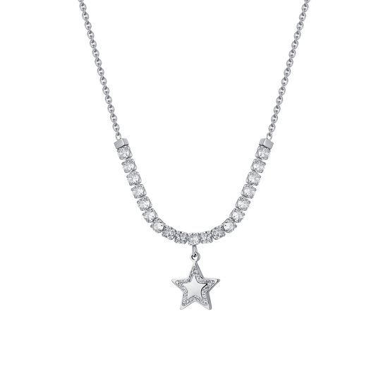 STEEL STAR AND CUBIC ZIRCONIA WOMEN'S TENNIS NECKLACE