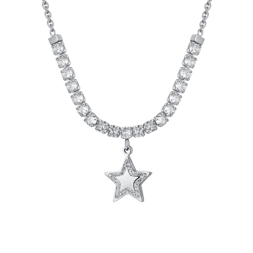 STEEL STAR AND CUBIC ZIRCONIA WOMEN'S TENNIS NECKLACE