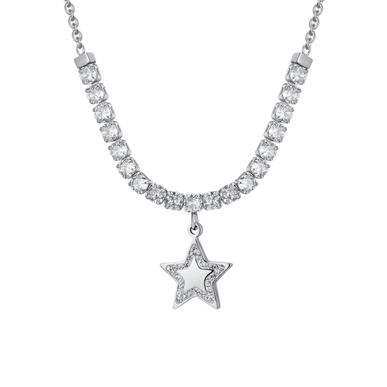 STEEL STAR AND CUBIC ZIRCONIA WOMEN'S TENNIS NECKLACE