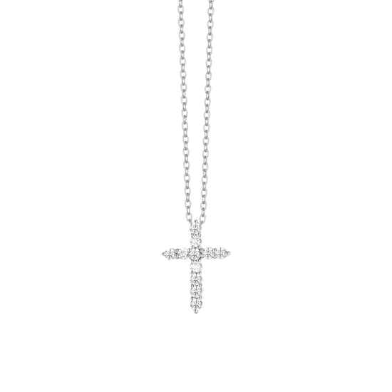 STEEL WOMEN'S NECKLACE CROSS WHITE CUBIC ZIRCONIA