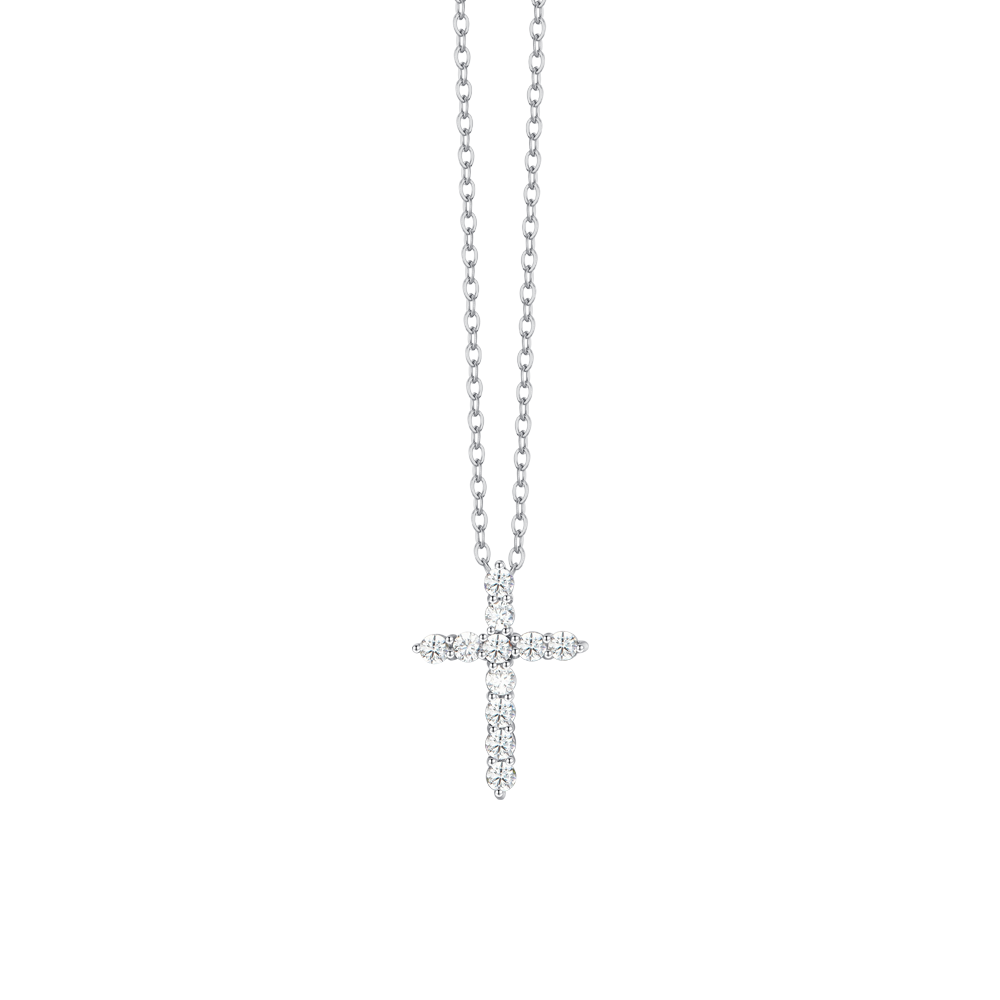 STEEL WOMEN'S NECKLACE CROSS WHITE CUBIC ZIRCONIA