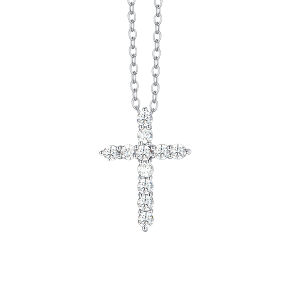 STEEL WOMEN'S NECKLACE CROSS WHITE CUBIC ZIRCONIA