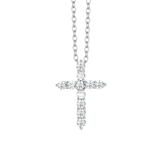 STEEL WOMEN'S NECKLACE CROSS WHITE CUBIC ZIRCONIA