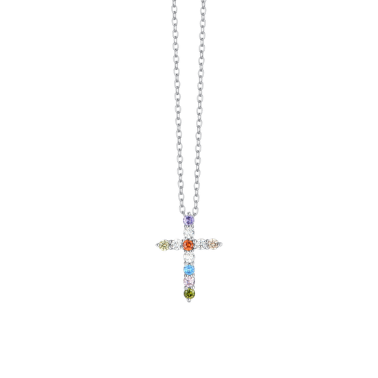 WOMEN'S STEEL CROSS CUBIC ZIRCONIA NECKLACE MUTICOLOR