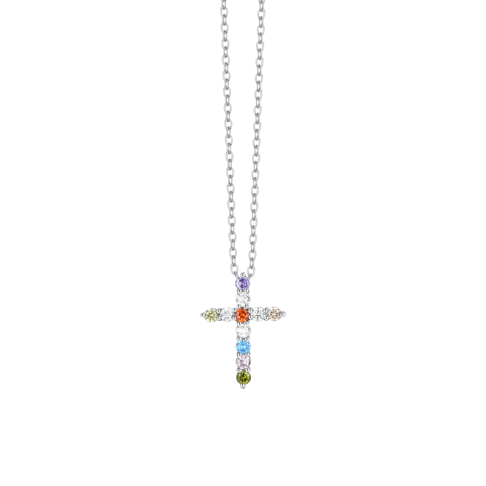 WOMEN'S STEEL CROSS CUBIC ZIRCONIA NECKLACE MUTICOLOR