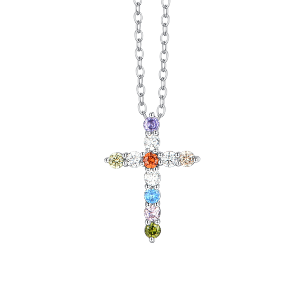 WOMEN'S STEEL CROSS CUBIC ZIRCONIA NECKLACE MUTICOLOR