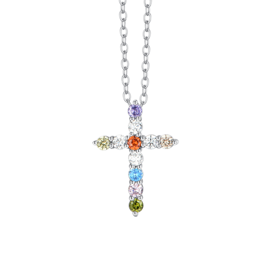 WOMEN'S STEEL CROSS CUBIC ZIRCONIA NECKLACE MUTICOLOR