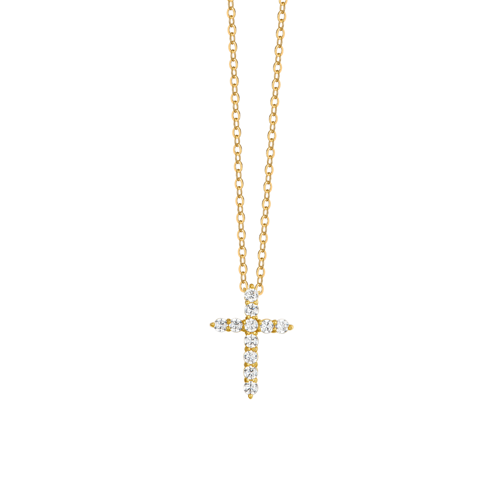 IP GOLD STEEL WOMEN'S NECKLACE CROSS WHITE CUBIC ZIRCONIA