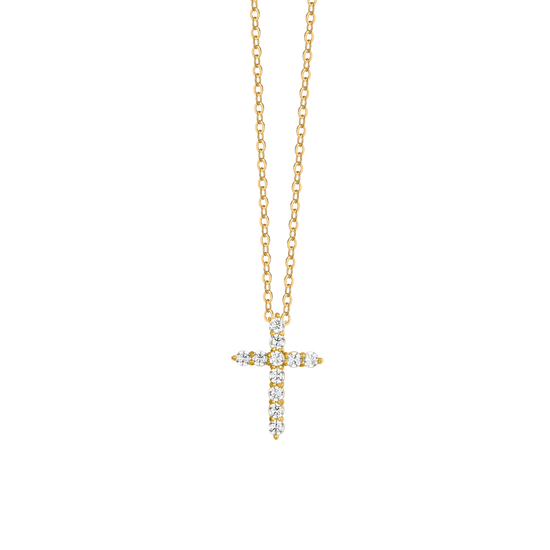 IP GOLD STEEL WOMEN'S NECKLACE CROSS WHITE CUBIC ZIRCONIA