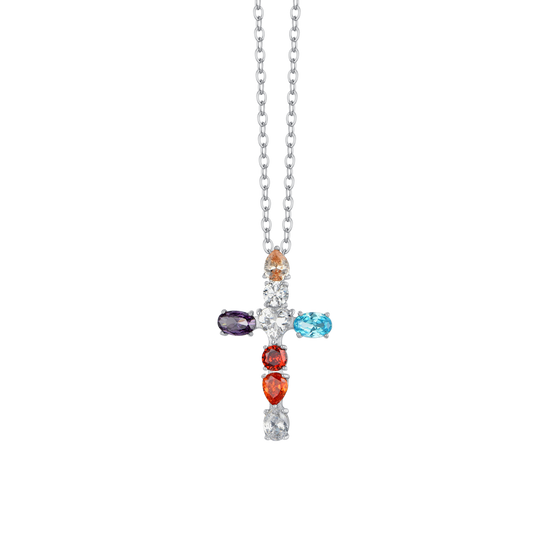 WOMEN'S STEEL CROSS CUBIC ZIRCONIA NECKLACE MUTICOLOR