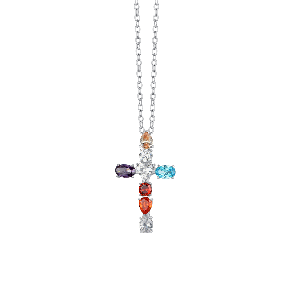 WOMEN'S STEEL CROSS CUBIC ZIRCONIA NECKLACE MUTICOLOR