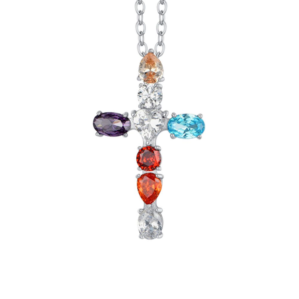 WOMEN'S STEEL CROSS CUBIC ZIRCONIA NECKLACE MUTICOLOR