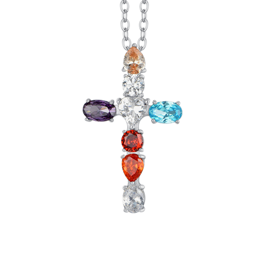 WOMEN'S STEEL CROSS CUBIC ZIRCONIA NECKLACE MUTICOLOR