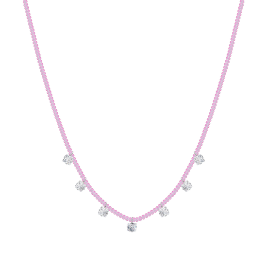 WOMAN'S NECKLACE IN STEEL PINK CRYSTALS AND WHITE ZIRCONES Luca Barra