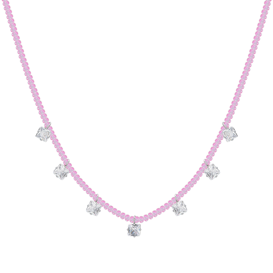 WOMEN'S STEEL NECKLACE PINK CRYSTALS AND WHITE CUBIC ZIRCONIA