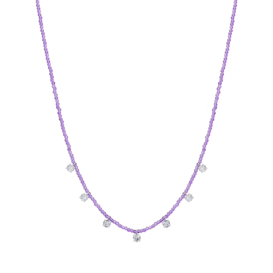 WOMEN'S STEEL NECKLACE PURPLE CRYSTALS AND WHITE CUBIC ZIRCONIA