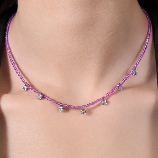 WOMAN'S NECKLACE IN STEEL VIOLET CRYSTALS AND WHITE ZIRCONES Luca Barra